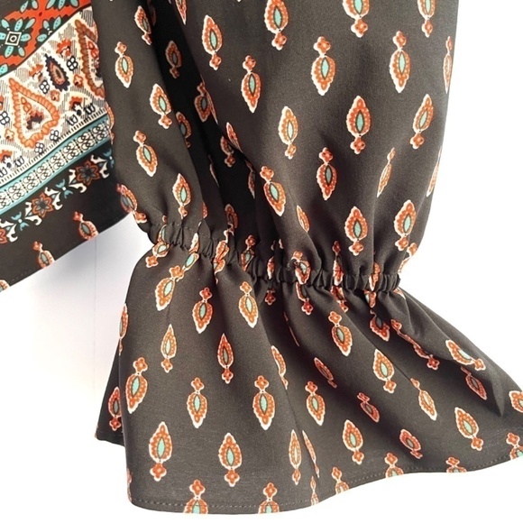 𝅺MISA Los Angeles Geometric Print Off Shoulder Peasant Top US M - Picture 3 of 8